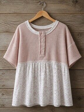 Waffle Knit Pink Mixed-Print Peplum Top